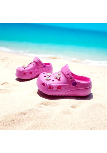 Çocuk Günlük Taş Sticker Detaylı Eva Deniz,plaj,sahil Terliği Fuşya