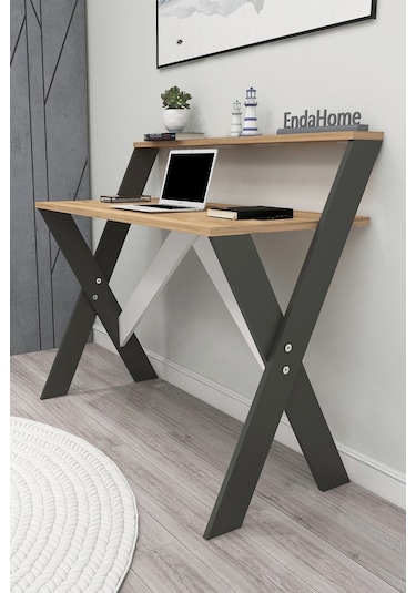 Enda Home Ders Çalışma Masası X Ayaklı Atlantik Çam Antrasit - Atlantik Çam