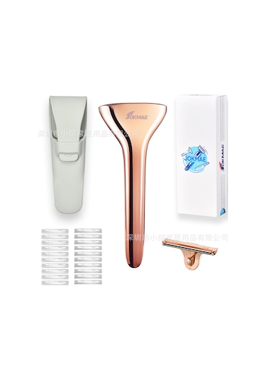 2025 Yeni Çinko Alaşımlı Manuel Tıraş Makinesi Erkek Gelişmiş Tıraş Makinesi Xt201 Gül Altın 20 Adet Bıçak Silikon Kılıf