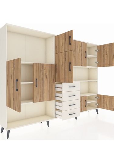 Arges Dolap 9 Raflı 4 Çekmeceli 8 Kapaklı 220x30x163 Aytaşı-çam/a Aytaşı-çam/aytaşı