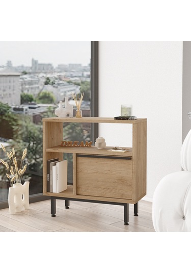 Robin Home Lidya Yan Sehpa Komodin Kapaklı Metal Ayaklı Sepet