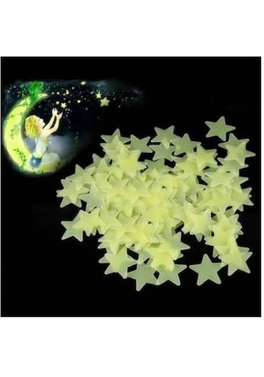 100 Adet Karışık Renk Fosforlu Yıldız Duvar Tavan Süsleri Çocuk Odası