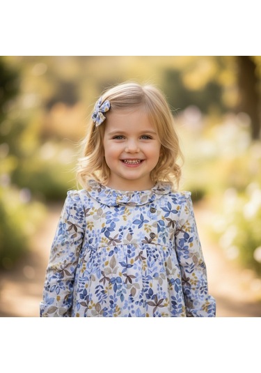 Çiçekli Kız Çocuk Elbise St09553 Mavi