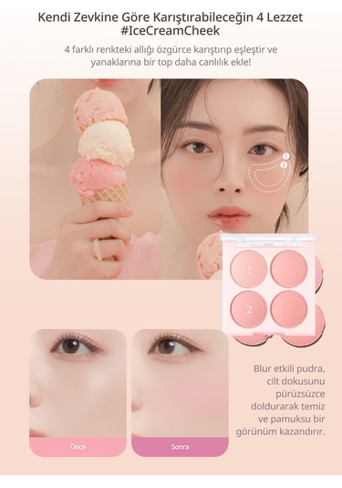 Dasique Karıştırılabilir Renk Tonlarına Sahip 4lü Allık Paleti Blending Mood Cheek 07 Candy Berry 07 Candy Berry