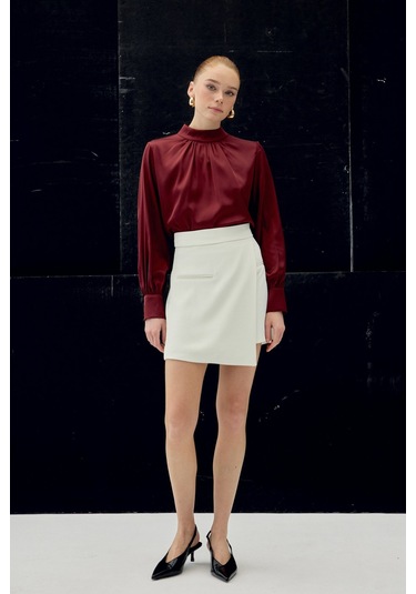 Sateen Talia Şort Etek - Ekru-137065 Ekru
