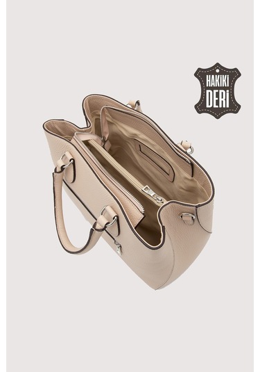 Hakiki Deri Pudra Kadın Kol Çantası Uzun Askılı Smr7666 Pudra