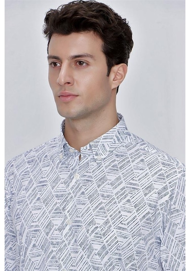 Koyu Lacivert Uzun Kol Baskılı Düğmeli Yaka Cepli Comfort Fit Rahat Kesim Klasik Gömlek 1004225201-koyu Lacivert Koyu Lacivert Koyu Lacivert Uzun Kol Baskılı Düğmeli Yaka Cepli Comfort Fit Rahat Kesim Klasik Gömlek 1004225201-koyu Lacivert Koyu Lacivert