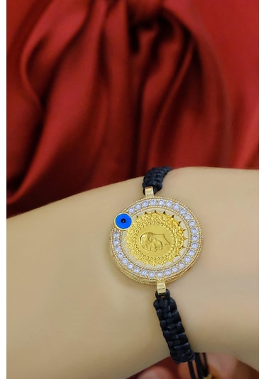 Ipli Çerçeveli Çeyrekli Bileklik Sarı Altın