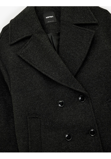Koton Uzun Kollu Kruvaze Düğmeli Ekstra Uzun Kaşe Kaban Antrasit 6wak00162ew Antrasit