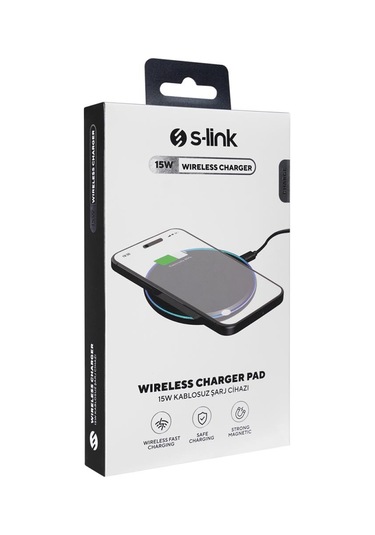 S-link Sl-cwf65 Mobil Telefon Uyumlu 15w Led Logo Prm Siyah Kablosuz Şarj Cihazı Siyah