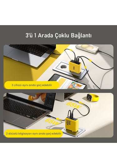 Aohi Youth 140w 3 Portlu Şarj Adaptörü, 240w 8k Süper Hızlı Şarj/data Kablosu Seti