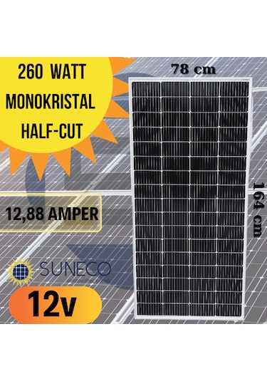 260 Watt A Kalite Half Cut Monokristal Solar Güneş Paneli 12volt
