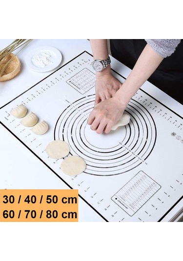 Kangvka Gıda Kalitesi Silikon Hamur Yoğurma Matı Siyah 29x26cm - Ölçü Çizgili, Kaymazsız, Non-stick, Ev Fırıncı Gereci Siyah