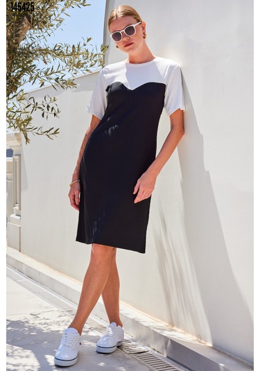 Kadın Bisiklet Yaka Kısa Kollu Örme Elbise