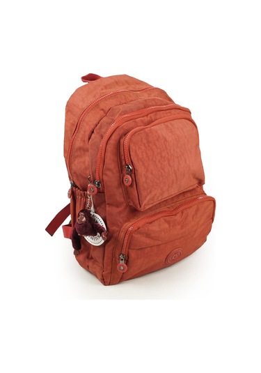 Suya Dayanıklı Krinkıl / Klinkır Kumaş Çok Gözlü Sırt Ve Okul Çantası Vintage Kırmızı 8813 Kiremit