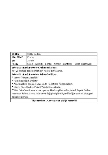 Çantachım Erkek Düz Renk Kemer Pantolon Askısı