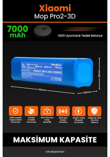 Vacuum Mop Pro2+ 3d Batarya 7000mah Stytj02zhm Süpürge Bataryası