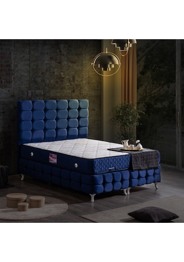 Setaymobilya Baza, Duke Lux Çift Kişilik Lacivert Baza + Başlık + Deluxe Yatak