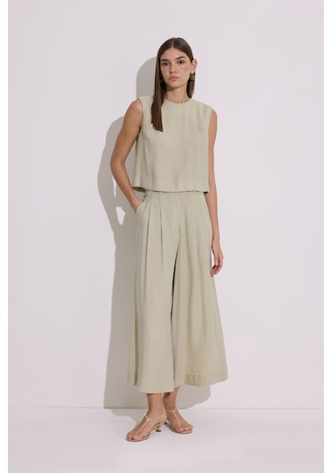 Modal Pileli Geniş Pantolon Çağla Çağla