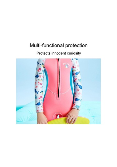 Dalış Ve Yelken 2.5 Mm Tek Parça Uzun Kollu Çocuk Sıcak Mayo Kalınlaşmış Anti-soğuk Sörf Ve Şnorkel Şort Pembe