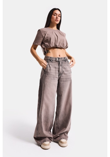 Itsbasic Kadın Açık Antrasit S6-16 Crop Balon Fit T-shirt