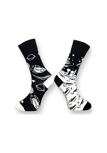 3'lü Unısex Uzay, Gün Batımı Ve Geometrik Tasarımlı Esnek Nem Alabilen Pamuklu Spor Soket Çoraplar Çok Renkli