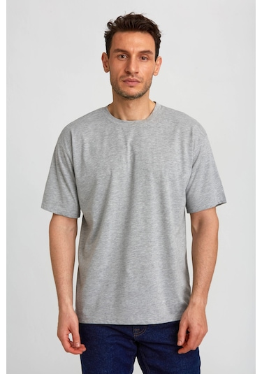 Bisse Basic Oversize Gri Melanj Erkek T-shirt Ts2410n24199 D55-1 Gri Melanj