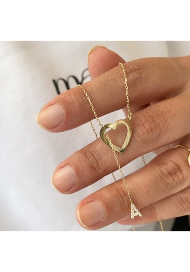 Gümüş Harfli Ve Kalpli Kolye