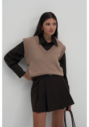 Private Edition Kemerli Mini Etek Acı Kahve Acı Kahverengi