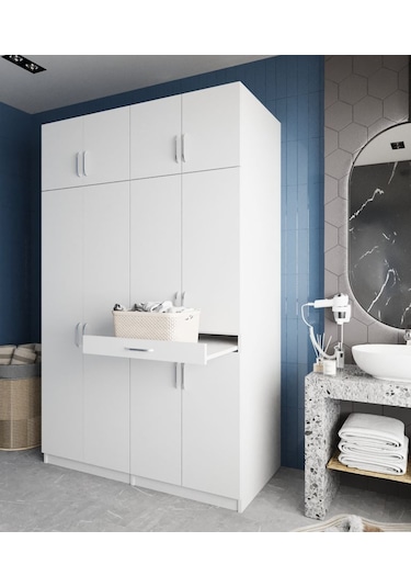 Megan Çamaşır Ve Kurutma Makinesi Dolabı Banyo Dolabı Beyaz Beyaz