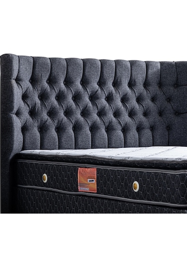 Setaymobilya Baza, Platinium Antrasit Mdf Baza +Başlık + Real Pedli Yatak