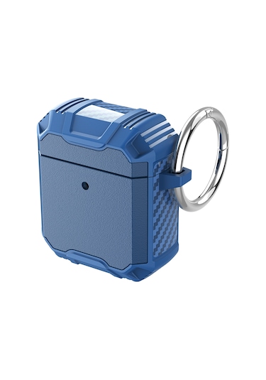 Kablosuz Kulaklık Tpu + Pc Darbeye Dayanıklı Kılıf Airpods Uyumlu 1/2 Lacivert İçin Kancalı Mavi