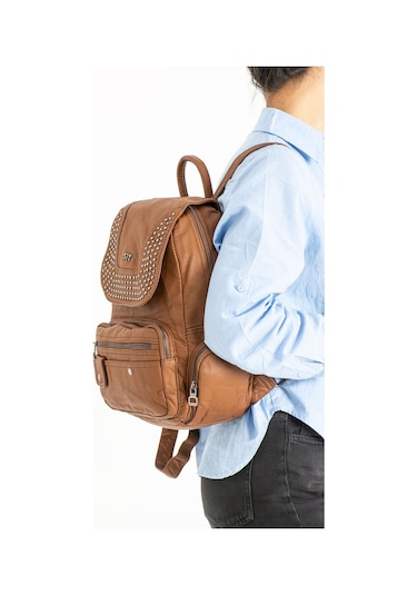 571 Collections Yıkanmış Deri Sırt Çantası Taba Model: 571-9-11d - Taba