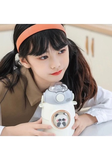 Elmpaly Çocuklar Termos Şişe Kawaii Saman 700 Ml Paslanmaz White And Stickers/ Çok Renkli