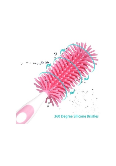 Flybuy 360 Derece Yumuşak Kıllı Silikon Biberon Fırçası - Uzun Saplı Bebek Şişe Temizleyici - Yeşil/pembe/mavi