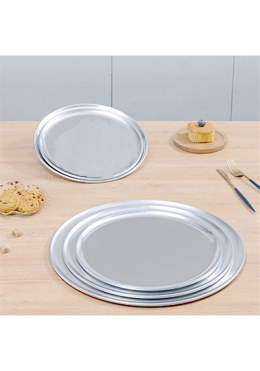 Pizza Tepsisi/tepsisi, Dar Kenar, Alüminyum, 10 İnç Gümüş