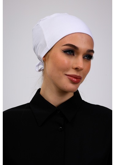 Kaymayan Silikonlu Dikişsiz Bone Beyaz - Kaymaz Kadın Tesettür Bağlamalı İç Bone Beyaz