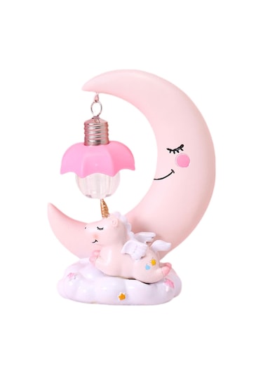 Homyl Unicorn Ay Gece Lambası Karikatür Led Yatak Odası Ev Pembe Çok Renkli