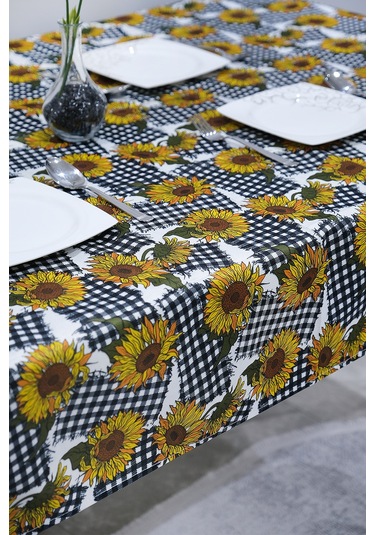 Sufre Sıvı Geçirmez Masa Örtüsü Sofra Bezi Sofra Örtüsü Piknik Örtüsü Ayçiçeği Siyah