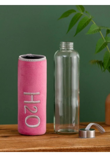 H2o Kadife Kılıflı Cam Matara 600 Ml - Renk Seçenekli Pembe