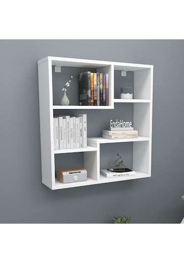 5 Raflı Duvar Rafı, Mutfak Rafı, Oturma Odası Rafı Beyaz