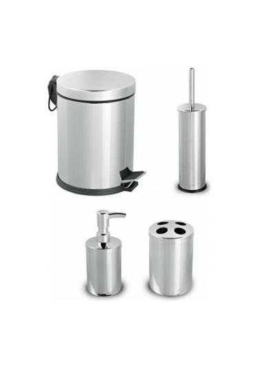 Piev Paslanmaz Metal 4 Lü Banyo Seti Gri