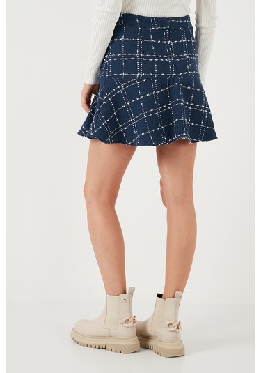 Lela Kareli Volanlı Mini Kışlık Bayan Etek 611Et00176W4 Indigo