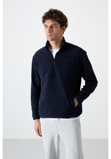 Dik Yaka Yarım Fermuarlı 2li Paket Lacivert-gri Melanj Erkek Polar Sweatshirt - 87891 Lacivert - Gri