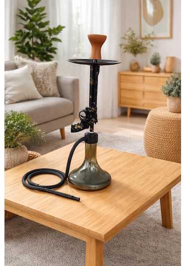Modern Nargile Takımı 60 Cm Cam Şişe Siyah Gövde Balkon & Teras Keyfi Yüksek Performans