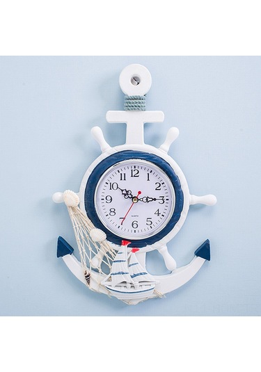 Suofeng Deniz Stili Mavi Beyaz Gemi Direnci Dekoratif Duvar Saati - Denizcilik Temalı Zaman Gösterici Çok Renki