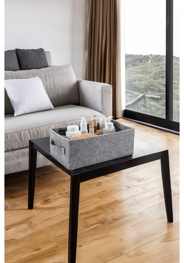 Yunusoğlu Home Dolap İçi Çamaşır Oyuncak Düzenleyici Keçe Saklama Kutusu Sepet Organizer 38x25x13 Cm Gri