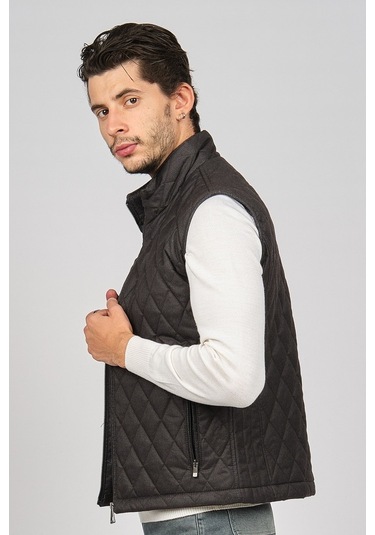 Daynax Erkek Cep Detaylı Baklava Desenli Yelek 492901 Füme Füme