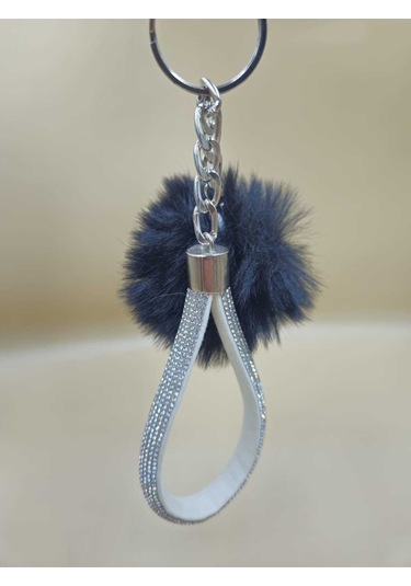 Gümüş Angel Anahtarlık Minik Ponpon Seçenekli Siyah Ponpon