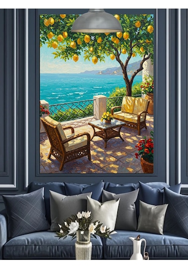 Limon Ağacı Ve Deniz Manzarası Dekoratif Kanvas - Mdf Ahşap Tablo